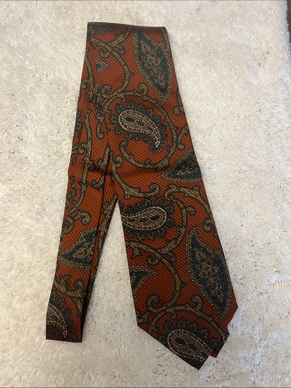 Vintage Valentino Orange Paisley Tie with Teal and Brown Motifs